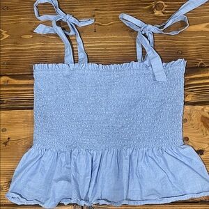 J. Crew Blue Smocked Adjustable Tie-Shoulder Camisole with Ruffle Medium